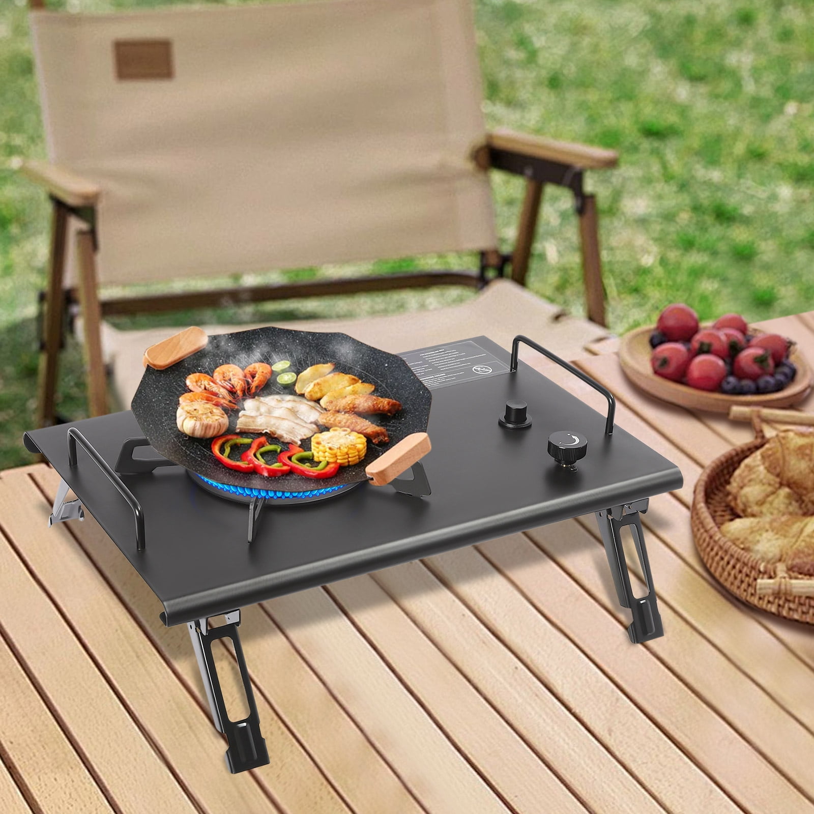 Portable Camp Stove Folding Single-Burner Gas Stove with Carrying Handle Electronic Ignition, Perfect for Camping, Hiking（Black）