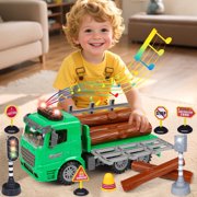 UQN Log Truck Toys for Boys Age 4-7, Inertia Tow Truck Toy, Truck And Trailer Toys for Boys, Lights and Sounds,Log Tractor Kids Toy Truck, Christmas Birthday Gift for Boys/Toddlers 3 4 5 6 7 8