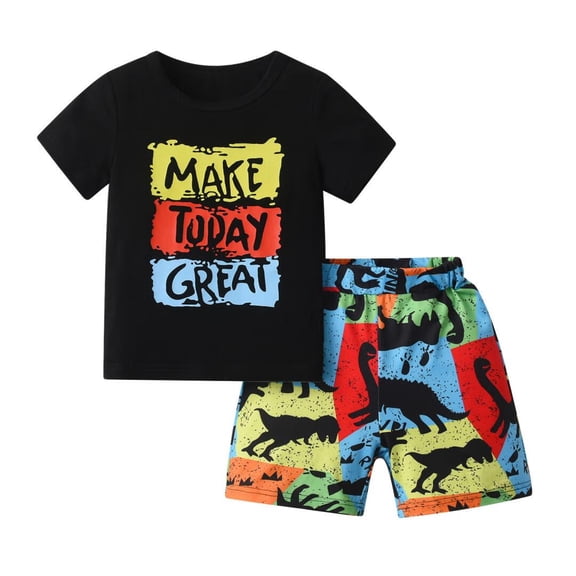 Toddler Infant Baby Boy Clothes Summer Printed Letter Short Sleeve T-Shirt and Shorts Outfits Sets Black 12-18 Months