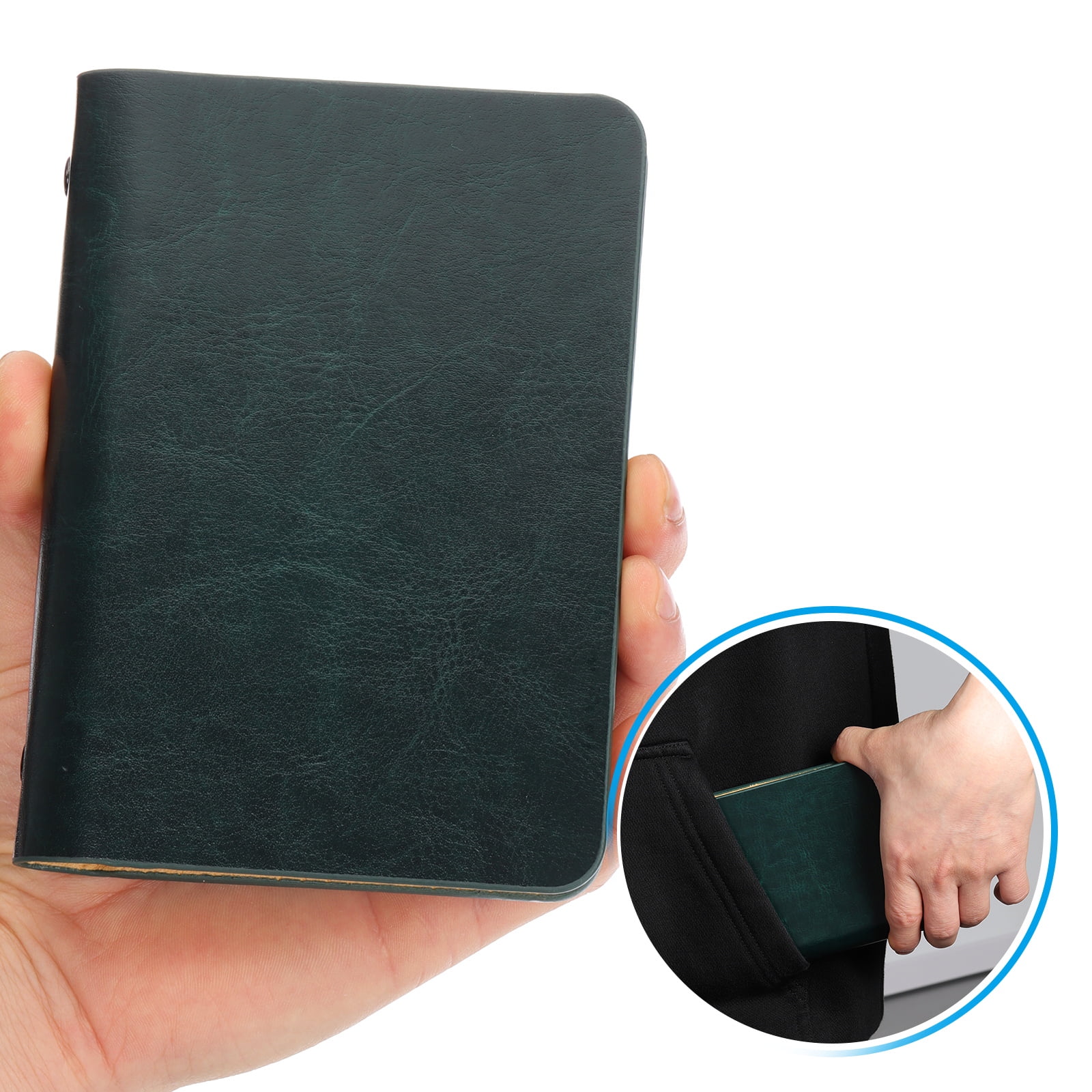6 Ring Binder Cover, 2 Pack A7 Leather Notebook Binder Mini Refillable Loose Leaf Personal Planner with 50 Sheets Line Paper, Green/Black