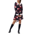 thumbnail image 1 of FOCUSNORM Robe de Noël Juniors pour Femmes Manches Longues en Peluche Col en V Dessin Animé Fête Midi, 1 of 8