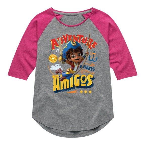 Santiago of The Sea - Adventure Awaits Amigos - Toddler And Youth Girls Raglan Graphic T-Shirt