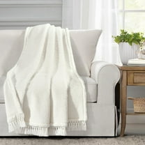 Lush Decor Sherpa Tassel Fringe Reversible Throw, 60x50, White, Single