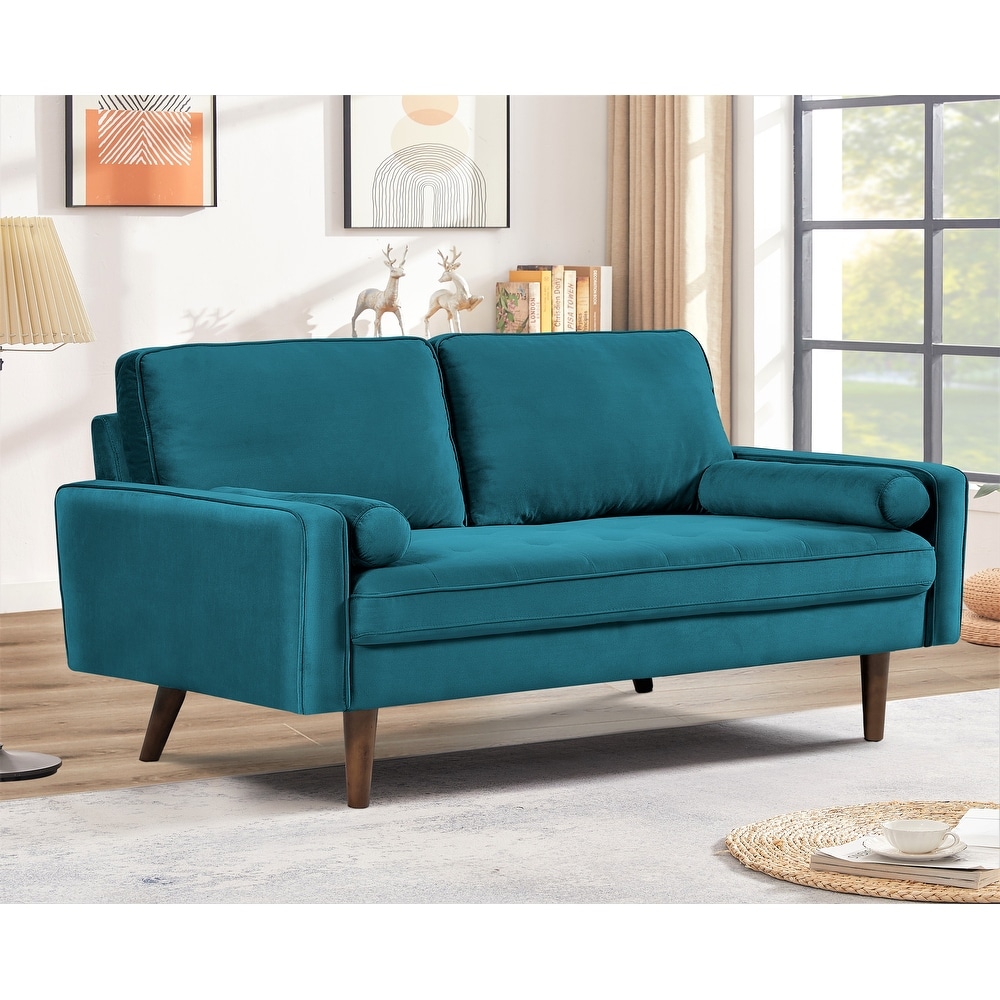 Uspridefurniture Monahan 58''W Velvet Tufted Loveseat, Greenish Blue