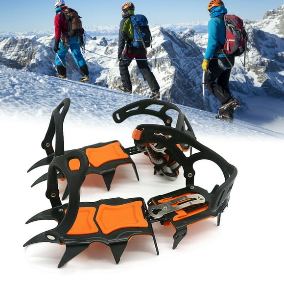 12-Spike Ice Grippers for Shoes & Boots - High Duty Manganese Steel Spikes, 1.5in Length, Adjustable TPU Straps & Nylon Binding, Fits US 6-13.5/CN 36-46, Ideal for Snow Climbing, Ski Mountaineering &