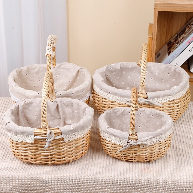 KUNPENG Natural Willow Woven Easter Picnic Gift Basket with Handle, Hand-woven Fruit & Egg Basket for Kitchen Countertop, Decorative Wicker Market Basket for Wedding, 4 Sizes