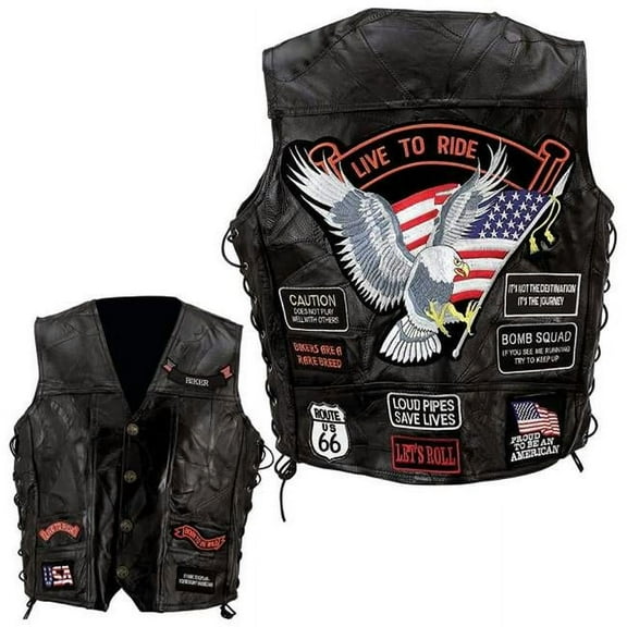 Diamond Plate Rock Design Genuine Buffalo Leather Vest - Small
