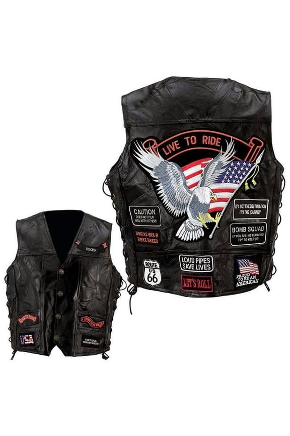 Diamond Plate Rock Design Genuine Buffalo Leather Vest - Small