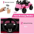 thumbnail image 6 of OLAKIDS Kids Ride On Truck, 12V Electric Vehicle Jeep Car with Remote Control, Toddlers Battery Powered Toy with 2 Speeds, Spring Suspension, Double Open Doors, LED Lights, Music, USB, Mp3 (Pink), 6 of 10