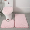 thumbnail image 3 of 3pc Bathroom Set Rug Mat Toilet Lid Cover Plain Solid Color Bathmats, 3 of 5