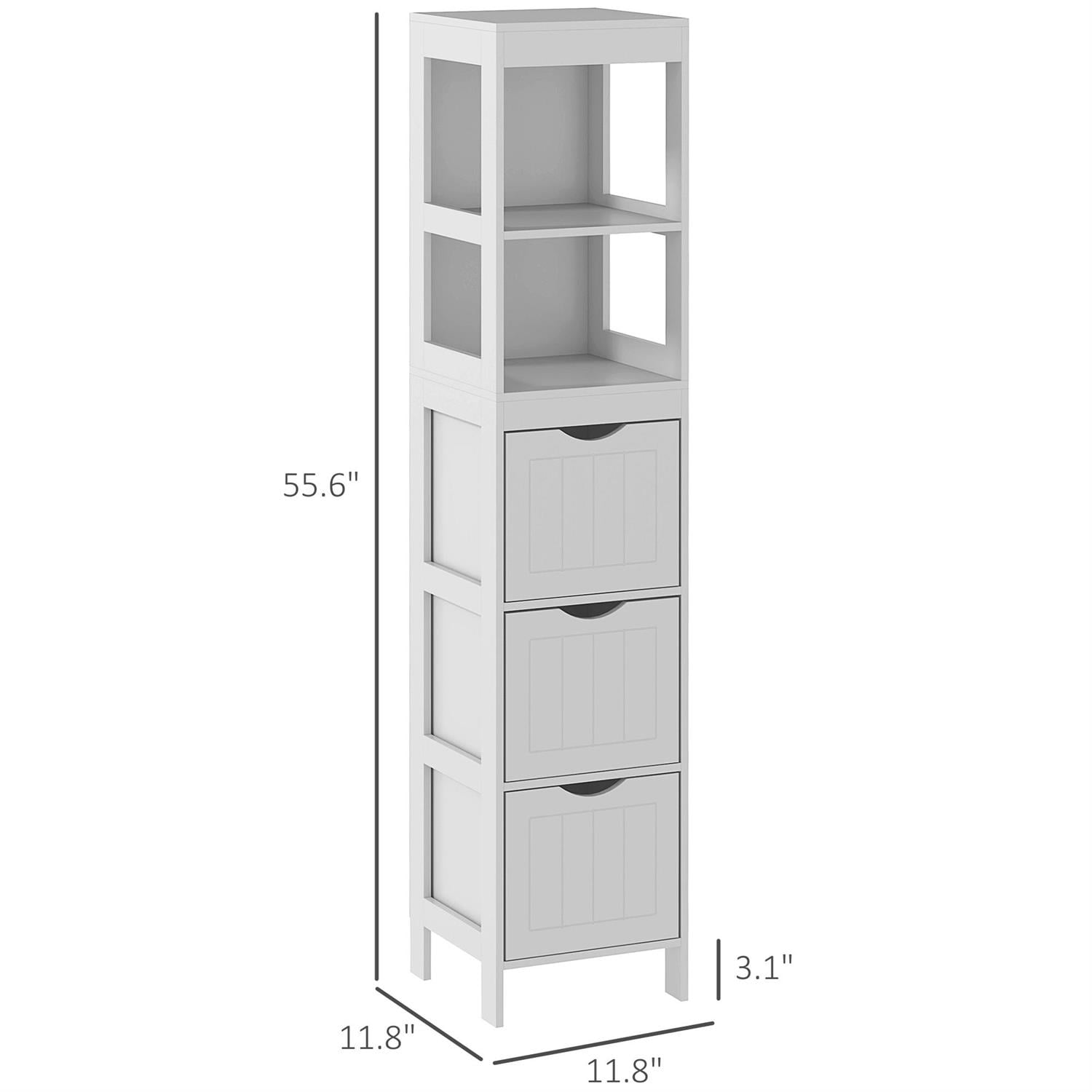 Demi Bonn 55" Compact Bathroom Storage Cabinet with 3 Drawers & Open Shelves, Space Saving Design for Narrow Spaces, White