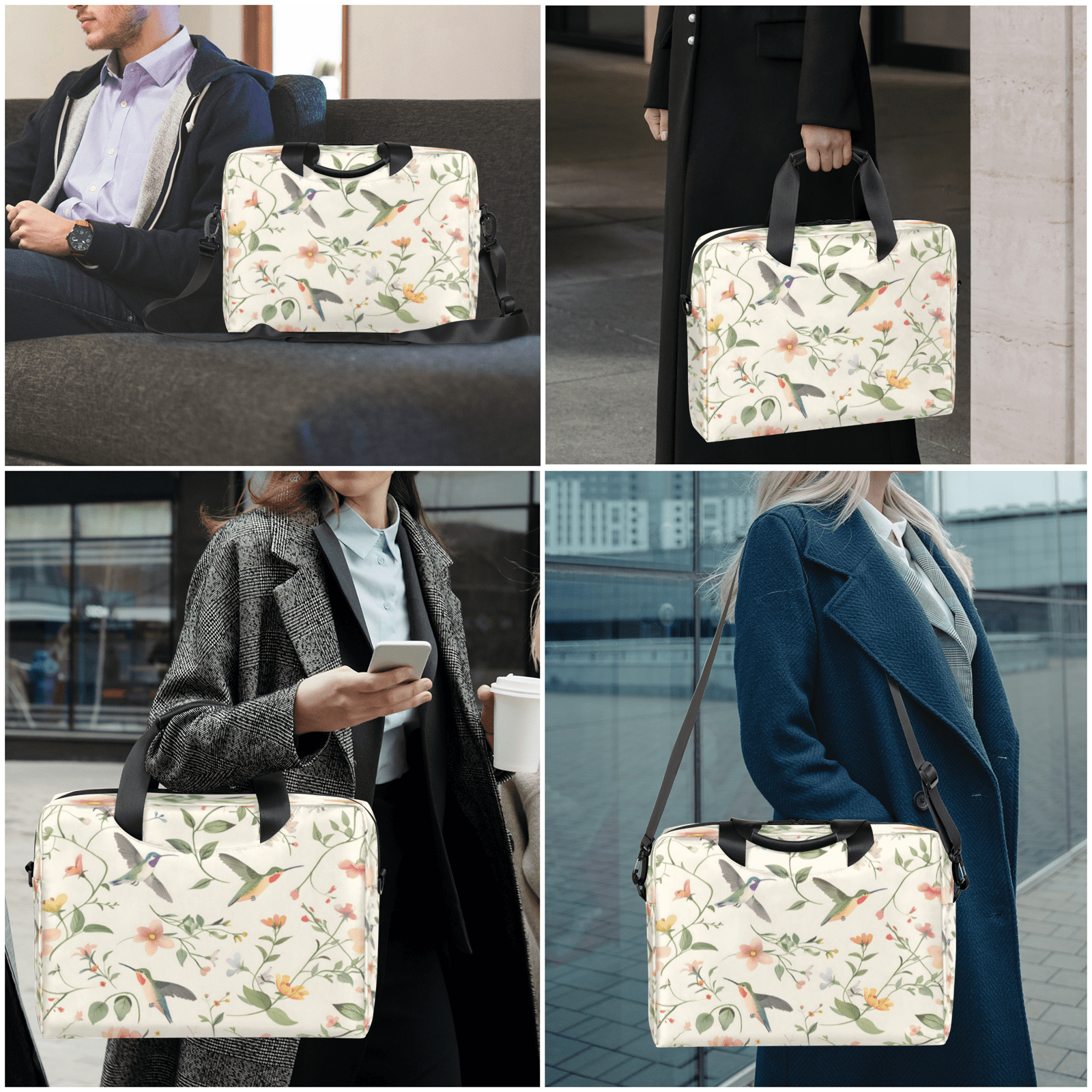 Herdesigns Flower Hummingbird Laptop Bag for Women Men, Computer Case Briefcase Messenger Bags, 15-15.6 inch Laptop Sleeve Shoulder Bag