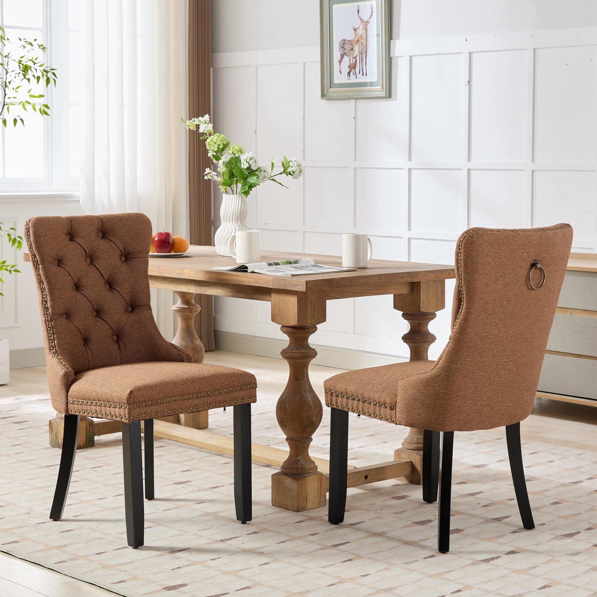 Miniyam Dining Chair Set of 2, High-end Tufted Contemporary Flax Upholstered, Coffee