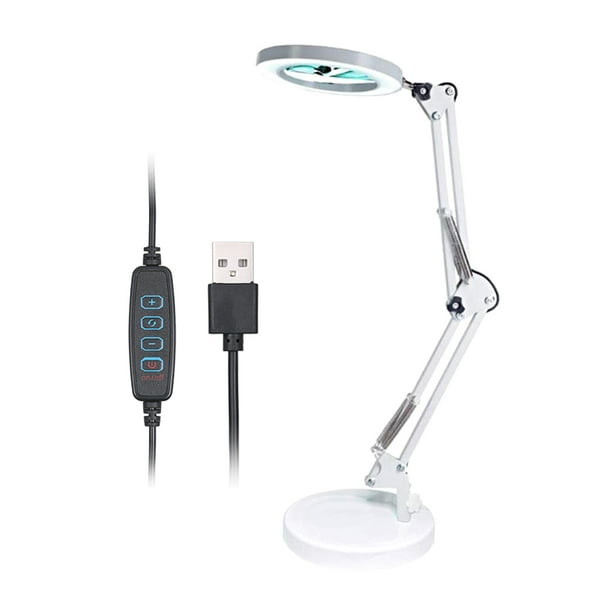 8X Lupa 64Leds Lámpara de Escritorio de Brazo Largo Plegable 10 Niveles de Brillo Ajustable Blanco Tomshoo Lámpara de escritorio