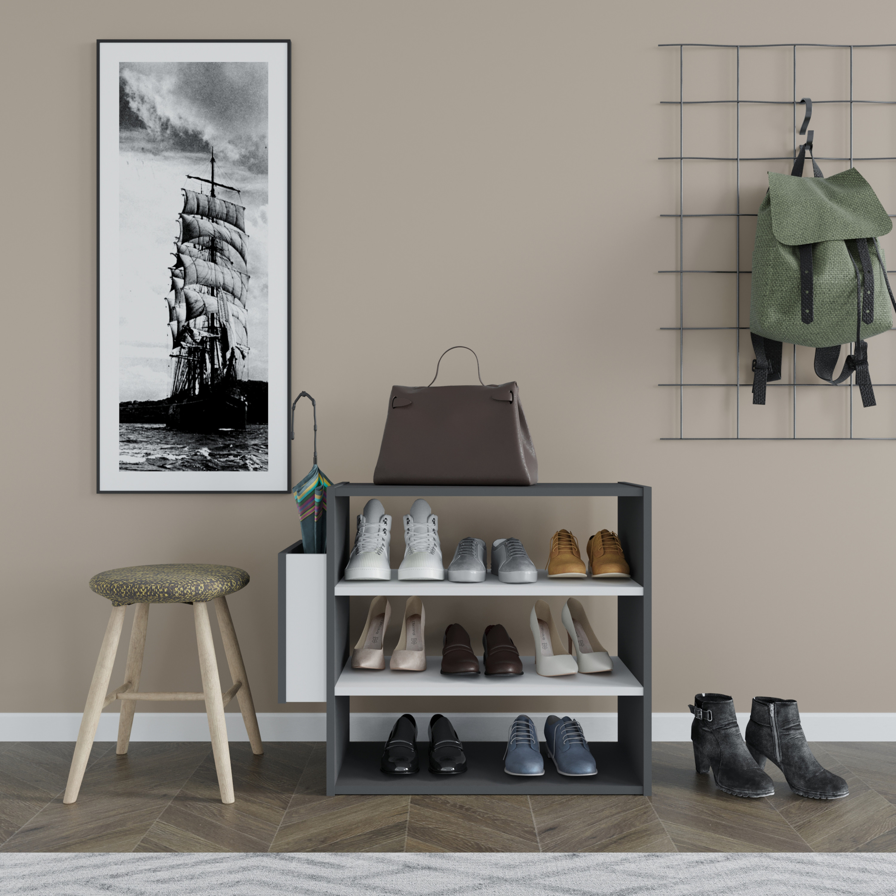 Ada Home Decor Furniture 3 Tier 9 Pair Anthracite White Manila Modern Shoe Rack
