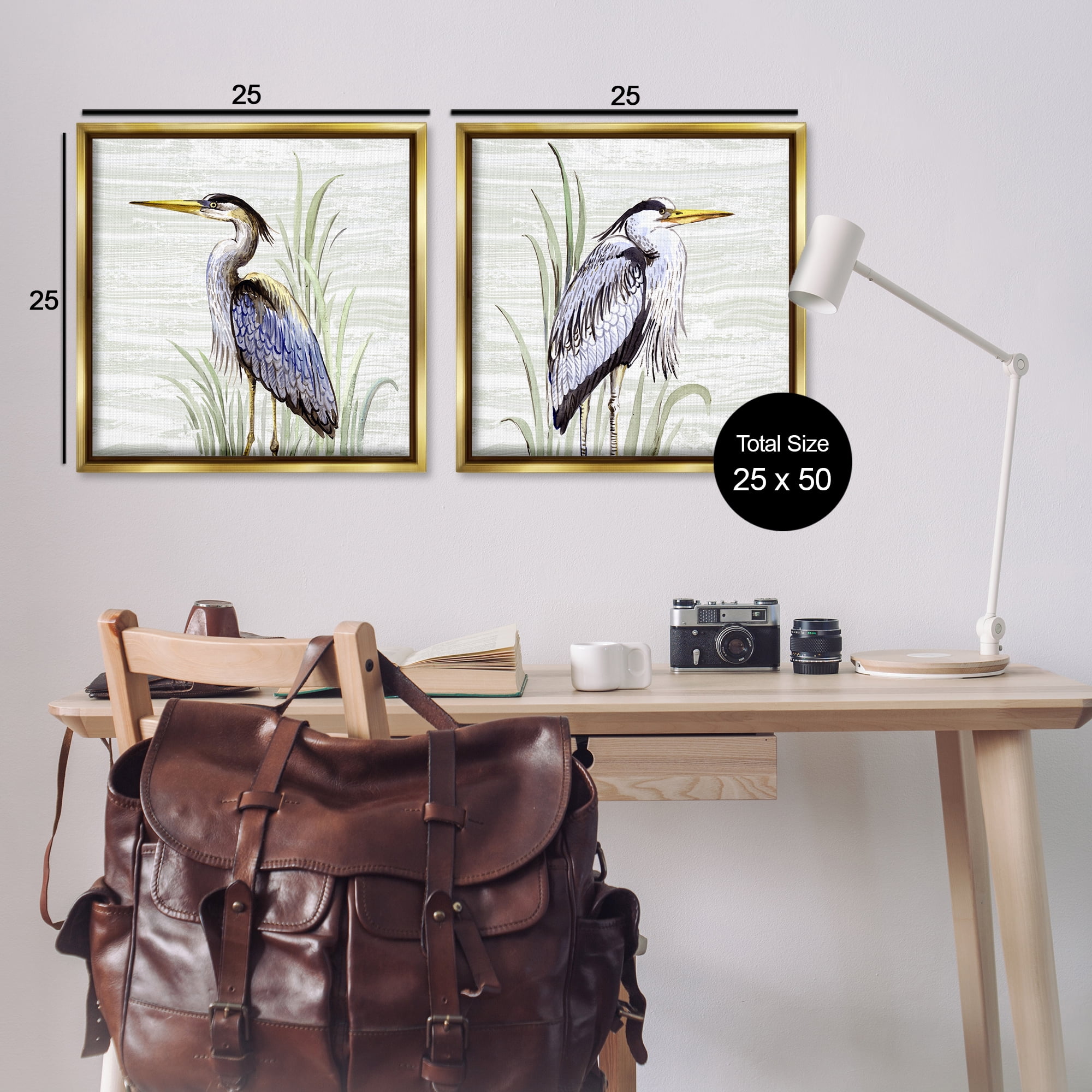 Stupell Industries Coastal Birds on Birch Animals Painting Gold Floater Framed Canvas Art Print Wall Art, 25 x 25, Set of 2