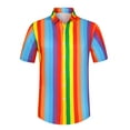 thumbnail image 5 of INSPIRE CHIC Men's Summer Vertical Stripe Print Short Sleeve Button Down Shirts 2XL Rainbow Blue, 5 of 6