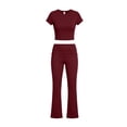 thumbnail image 7 of LEKWK Workout Sets for Women Short Sleeve Crewneck Crop Top and Low-Rise Flared Leggings Summer Fashion Yoga Athletic Gym Casual Lounge Outfits, 7 of 7