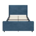 thumbnail image 5 of Llinc Store Corduroy Upholstered Queen Bed Frame with Vertical Stripe Wingback 50.7'' Height Headboard And High Footboard No Box Spring Needed, Blue, 5 of 7