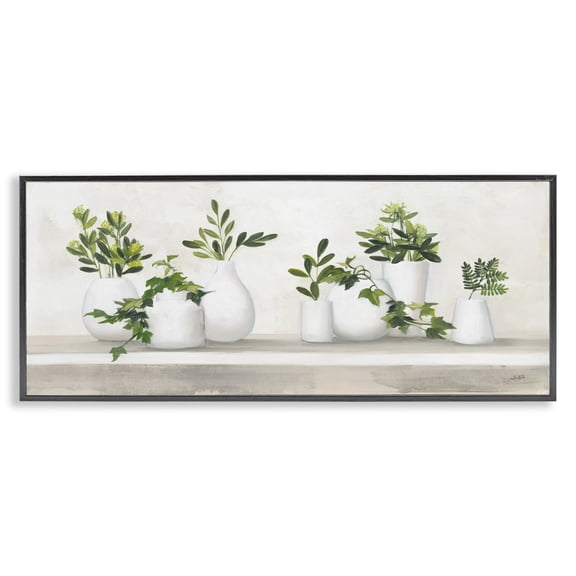 Stupell Industries French Country Traditional Potted Cottage Plants Black Framed Giclee Art, 30 x 13, by Julia Purinton
