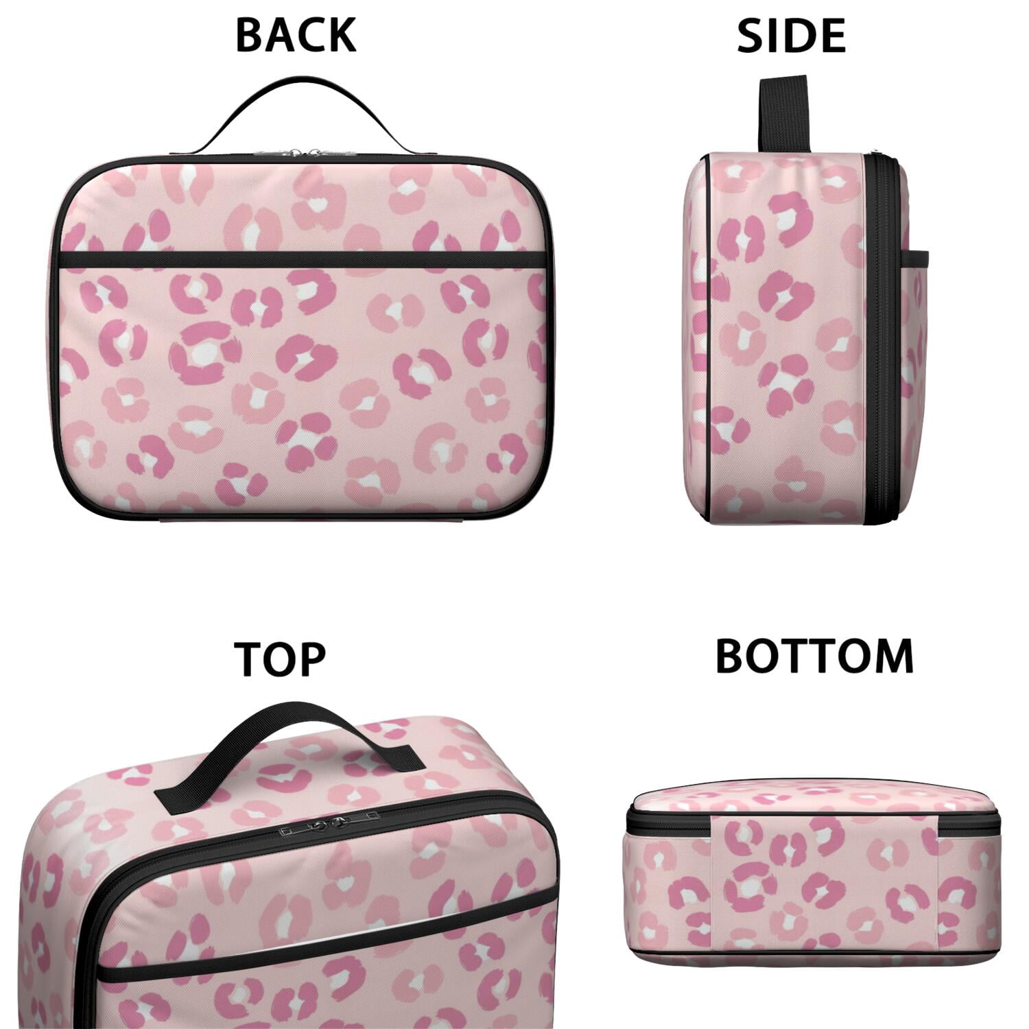 Pink Leopard Print Insulated Lunch Bag Teens,Bento School Lunch Bag for Teens for Work,Picnic or Travel 10.6x7.7x4.3 Inches,12 Can Capacity