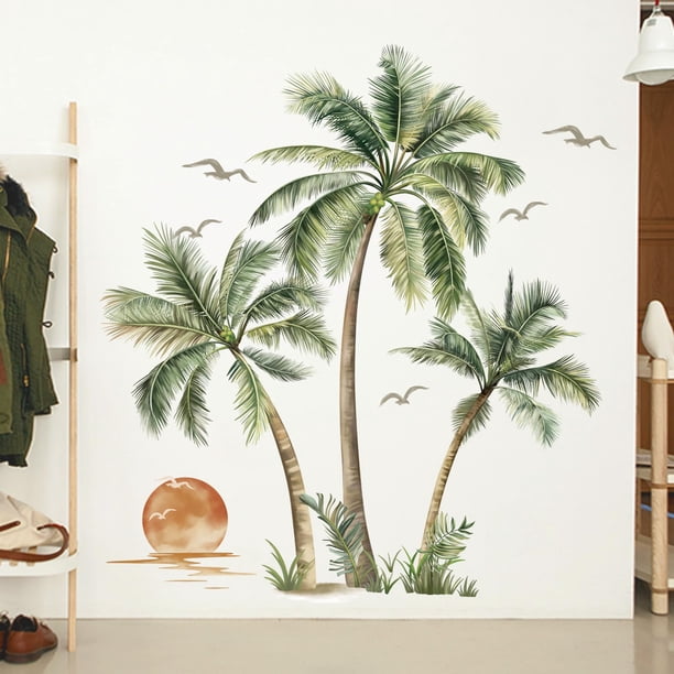 Adhesivo de pared Decalmile con forma de palmera bohemio grande, 135 cm