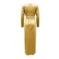 thumbnail image 6 of Smsaxvxz Women's Cowl Neck Satin Maxi Dress Long Sleeve High Slit Formal Evening Gown for Wedding Guest Bridesmaid Party Gold L, 6 of 7