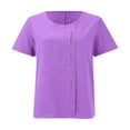 thumbnail image 5 of Conairie Linen Shirts For Womens Solid Short Sleeve Regular Fit Crew Neck Button Shirt Comfortable Soft Classic Dressy Casual Tee Purple M, 5 of 6