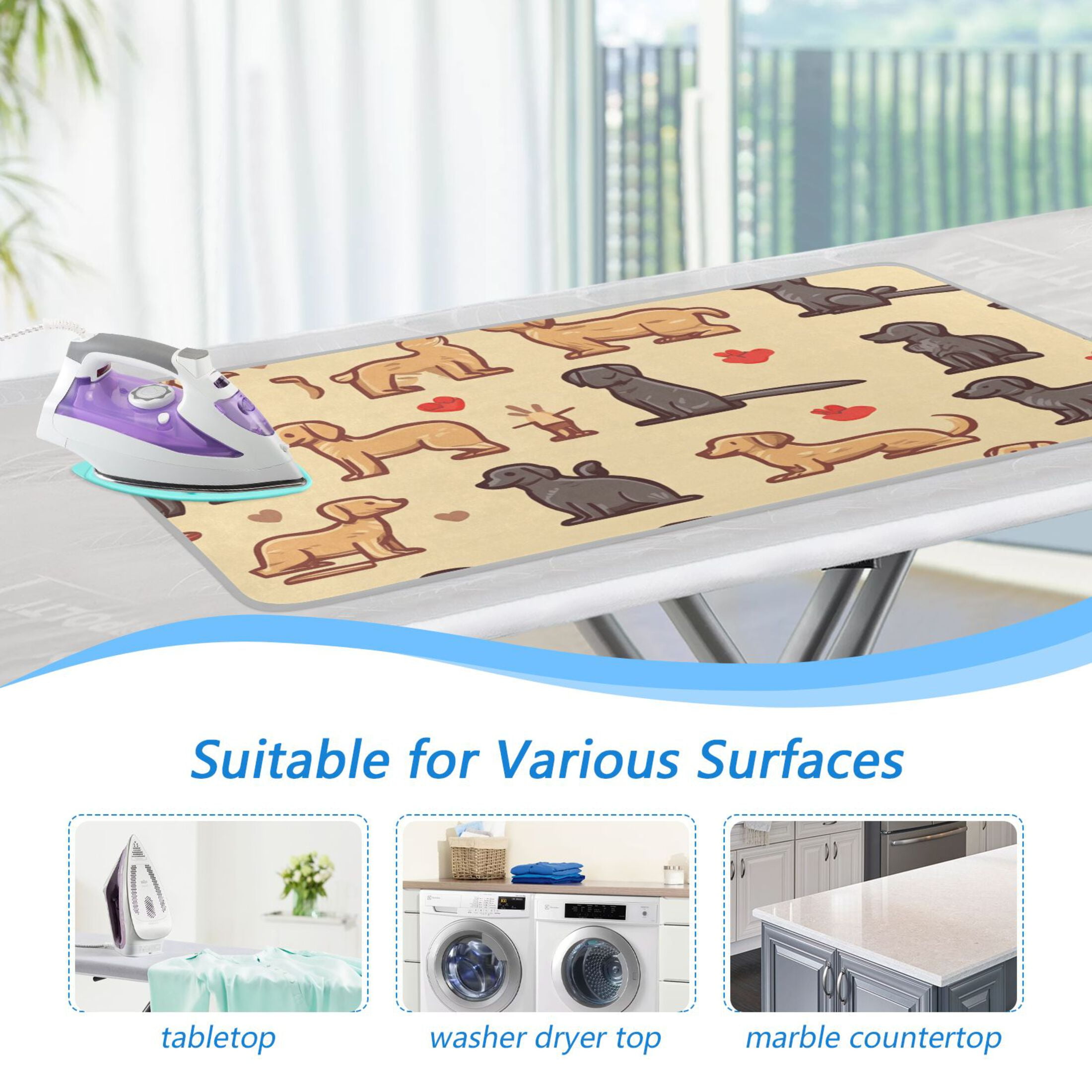 Cartoon Puppy Love Ironing Mat Blanket for Table Top Travel Portable Ironing Board Pad 47.2x27.6 Inch