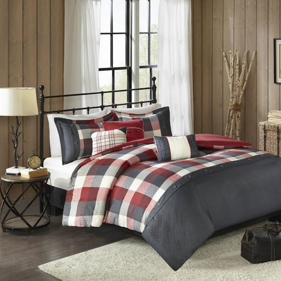 Home Essence Warren 6 Piece Herringbone Duvet Cover Set, Full/Queen, Red