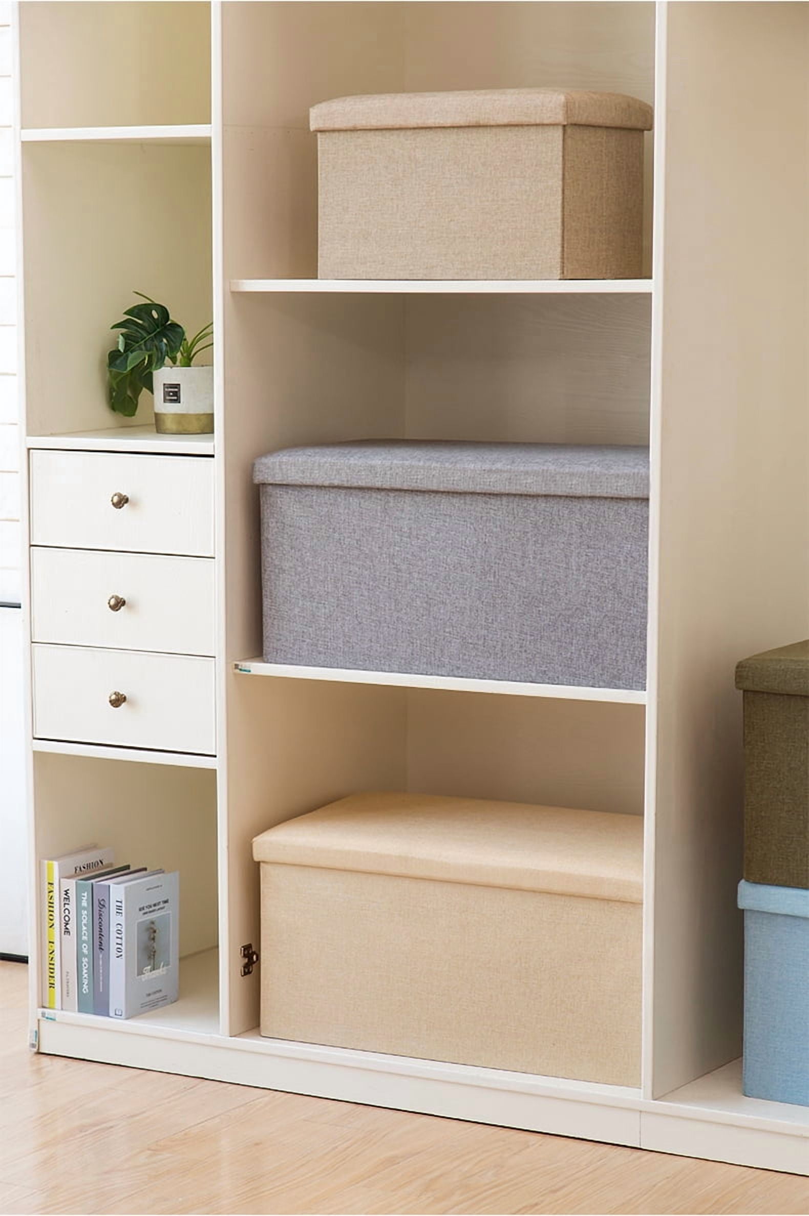 15" Collapsible Storage Ottomans, Square Space-Saving Storage Stool, Gray