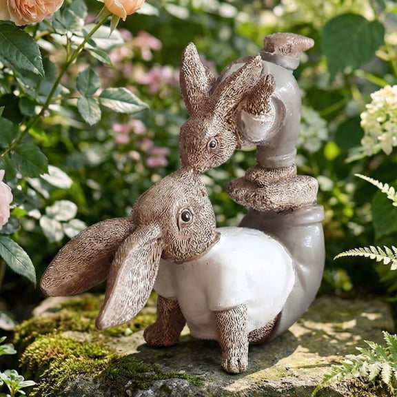 Parent Child Bunny Figurines,Resin Rabbit Garden Statue, Decor Garden Statues, Romantic Garden Decor, for Home Indoor Outdoor Valentines Anniversary Wedding