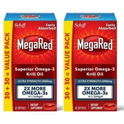 MegaRed Omega-3 Krill Oil Supplement 1000mg - Ultra Strength Softgels (60 Count in A Box), Has No Fishy Aftertaste, Has EPA and DHA, Antioxidant, Astaxanthin- 2 Pack