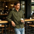 thumbnail image 7 of GrmtClth Mens Shirts Long Sleeve Collar Button Down Wrinkle Free Regular Fit Solid Tone Office Business Casual Tops Army Green M, 7 of 7