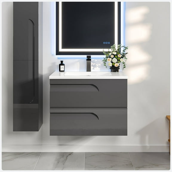 Eviva Joyous 32 Inch Grey Wall Mounted Bathroom Vanity