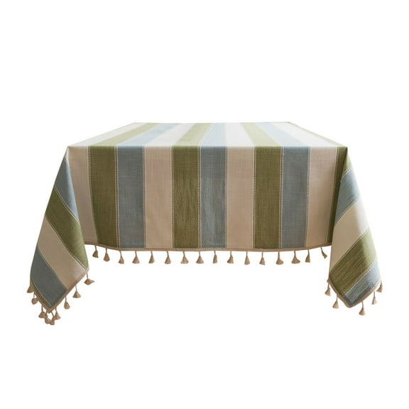 Leodye 1PCS Mediterranean Striped Linen Tablecloth Small Fresh Design Home Rectangular Coffee Table Dining Decor Cover -23.62x23.62in