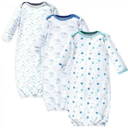 UPC: 0660168330281 | Luvable Friends Baby Boy Cotton Long-Sleeve Gowns 3pk  Boy Elephant Stars  0-6 Months