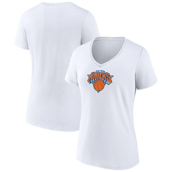 Women's White New York Knicks Logo V-Neck T-Shirt