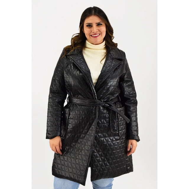 Abrigo tipo piel capitonado Roman Fashion /Tallas Extras, 1460 (Negro) negro 36