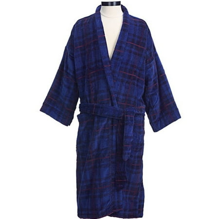 Men's Cotton Velour Plaid Robe
