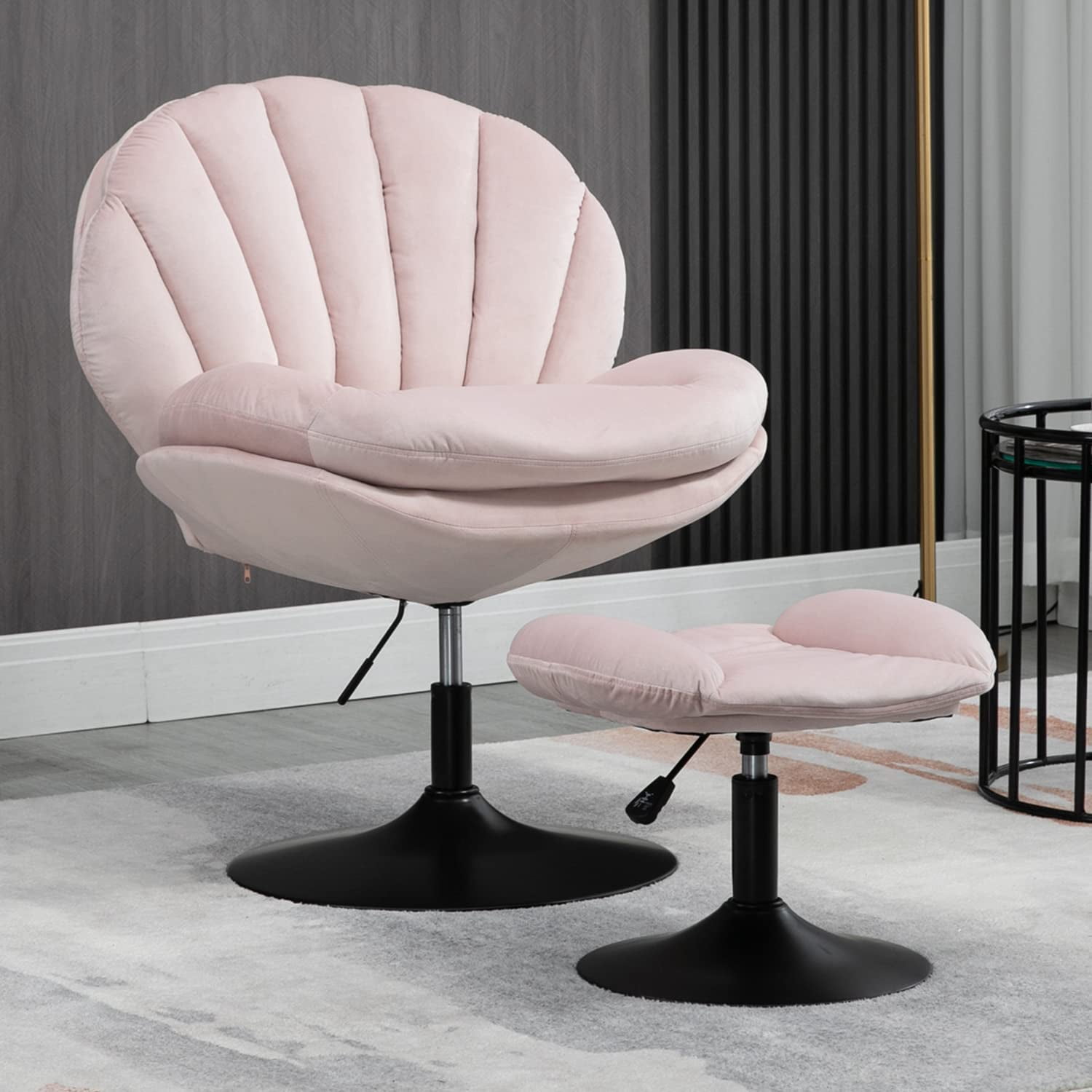 Aukfa Accent Swivel Chair with Ottoman for Living Room, Velvet Reading Chairs Set, Adjustable