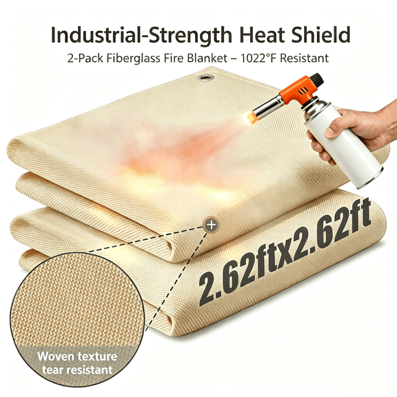 Ikerall Welding Blanket 2.62×2.62 ft - 2 Pack, Fiberglass, 1022°F Fire Resistant for Industrial, Grill and Camping