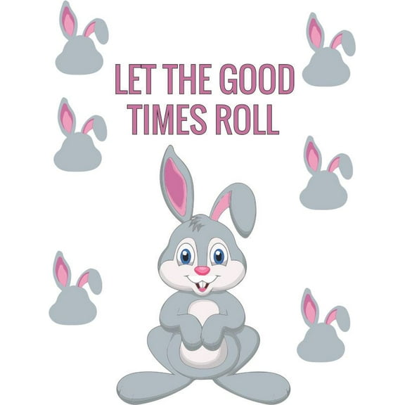 DIY Home Bedroom Vinyl Bunny Decal Let The Good Times Room Quotes Vinyl Home Bedroom Nursery Room Wall Lettering Art Decor - 15" x 24" Removable Kids Bedroom Young Rabbit Heads Wall Decal Sticker