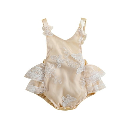 

Wassery Baby Girl Summer Romper 3 6 12 18 Months Infant Newborn Girls Casual Jumpsuit Sleeveless Backless Butterfly Embroidery Lace Bodysuit