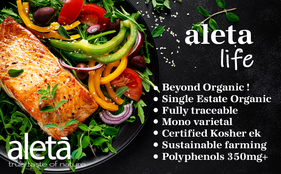 Aleta, Organic PDO Extra Virgin Olive Oil, Certified Single Estate Messara Valley Greece, Award-Winning First-Cold Press, Traceable & Kosher, 1 Lt (33.8 oz.) Tin