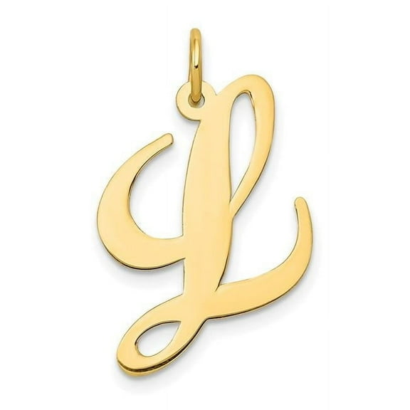 Finest Gold 14K Yellow Gold Large Fancy Script Letter L Initial Charm