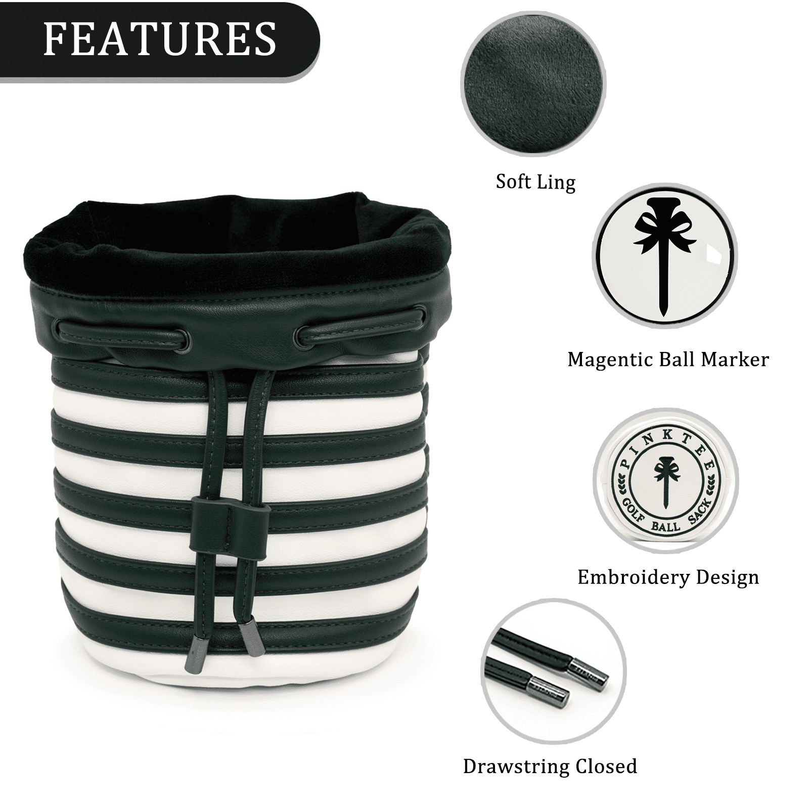 PINKTEE Golf Valuables Pouch Leather Golf Tee Pouch Ball Bag Bucket Waist Design with Removable Magnetic Ball Marker(green)