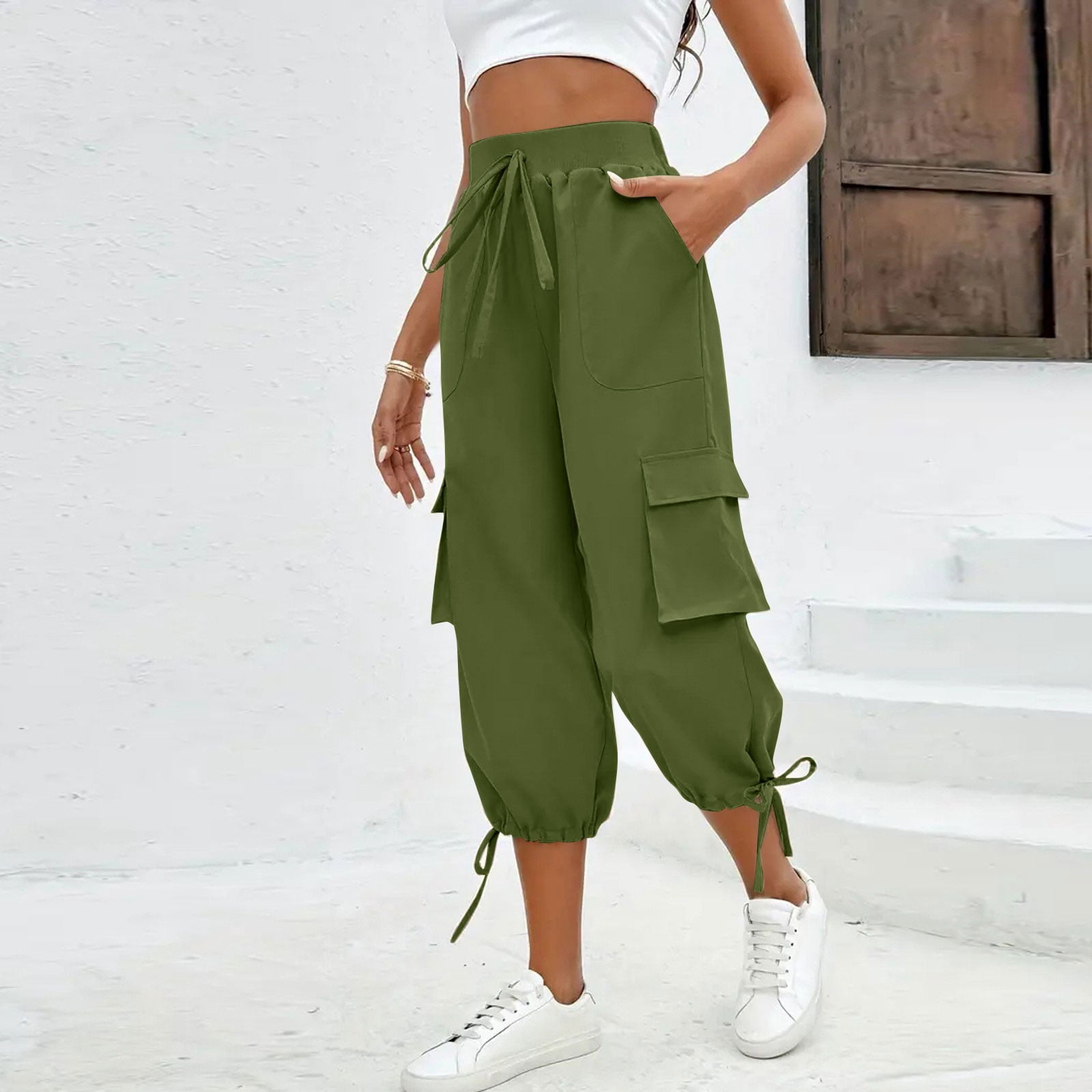 Pantalon D'Été Femme Sport Court Taille Haute - Pantacourt Camouflage 3/4 Léger Et Respirant
