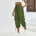 thumbnail image 4 of JoveMarine Women's Lightweight Cargo Capris - Elastic Waist Stretch Casual Pants with Pockets, Summer Cropped Trousers for Outdoor Walking,Army Green 2XL, 4 of 8