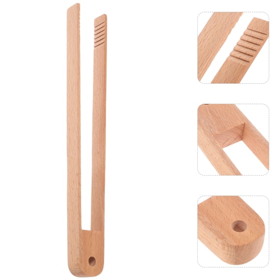 Milisten Bamboo Food Clips Bake Bread Tongs Khaki Grabbing Toast Home Users Kitchen Use 1Set